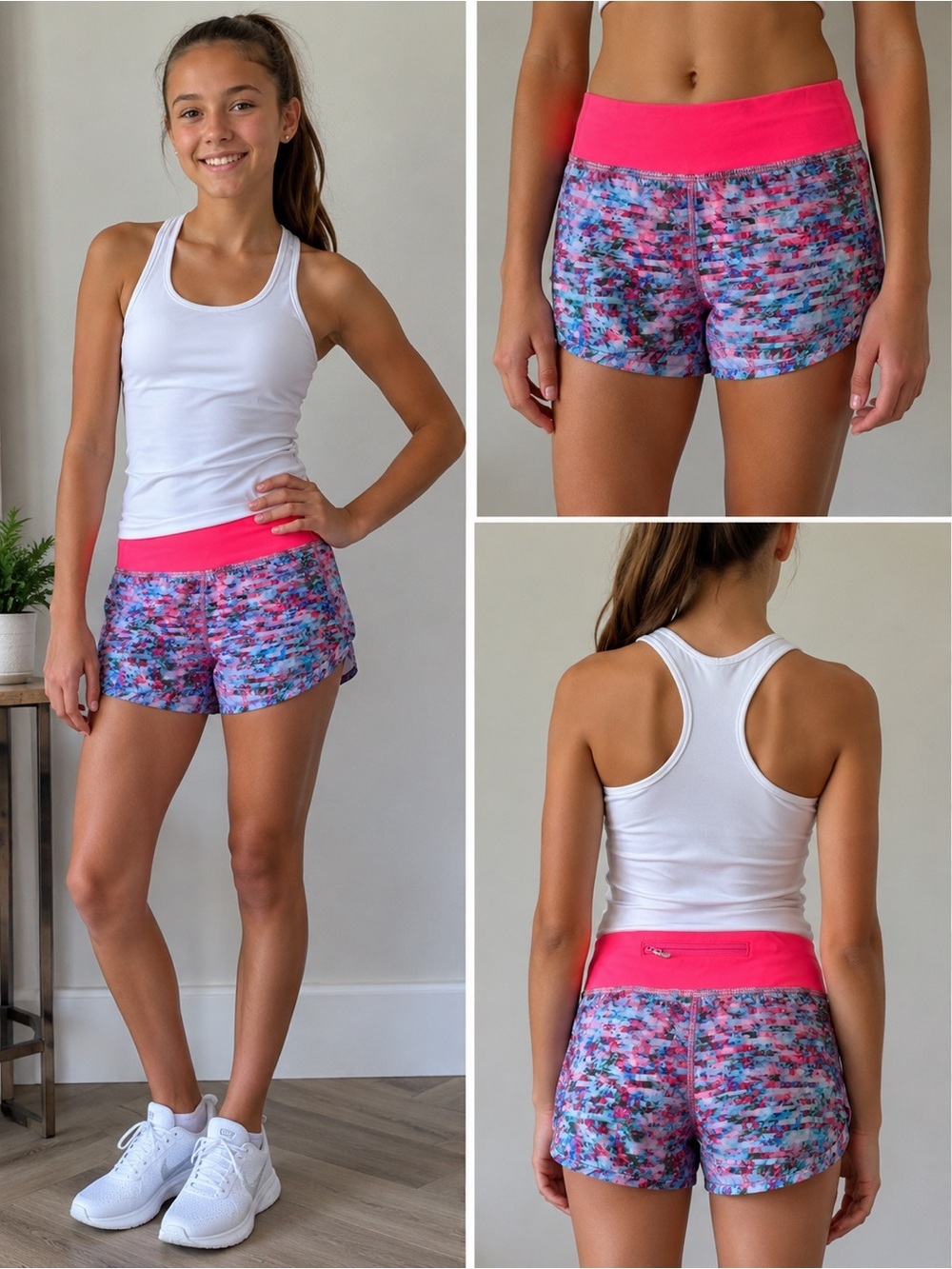 Ivivva by Lululemon Speed Up Shorts Youth 12 Pink Aqua Running Athletic